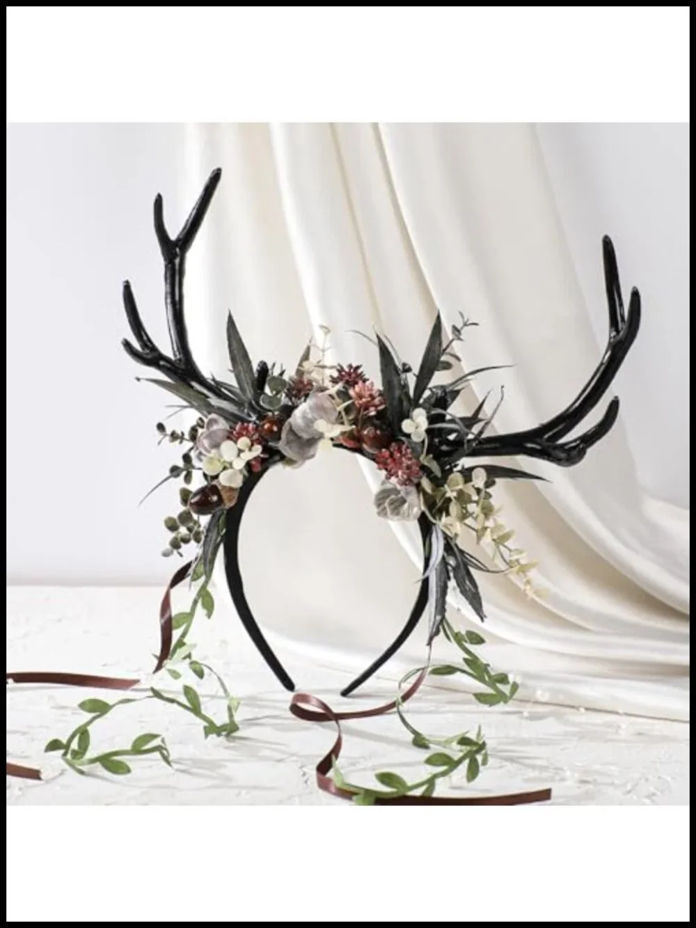 Gothic Flower Antler Headband Deer Antlers Hairband with Vines for Renaissance